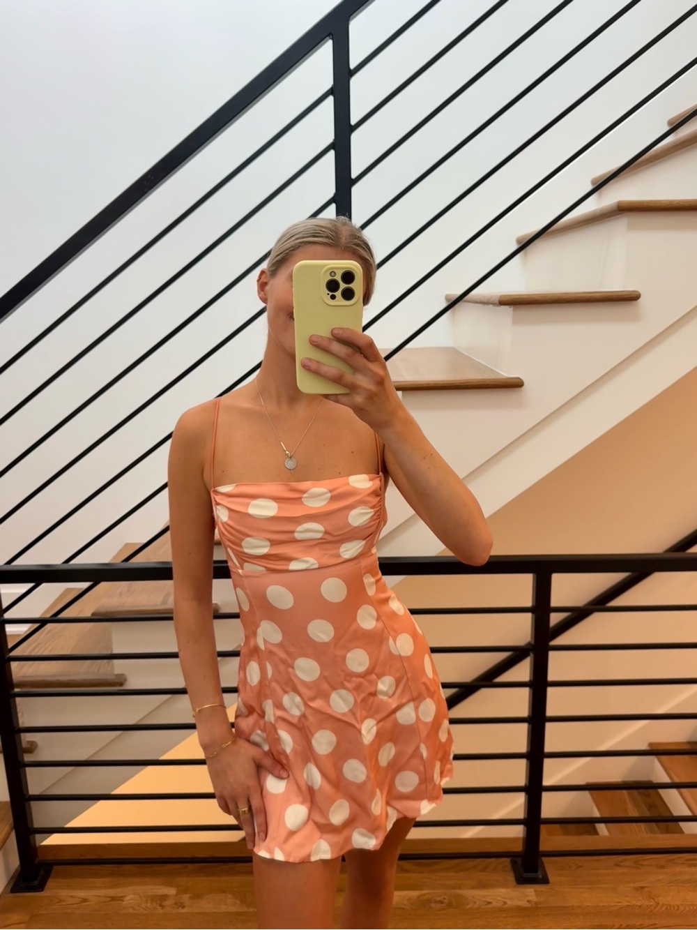 For Love & Lemons Orange/White Polka Dot Mirabelle Mini Dress - SIZE XS
